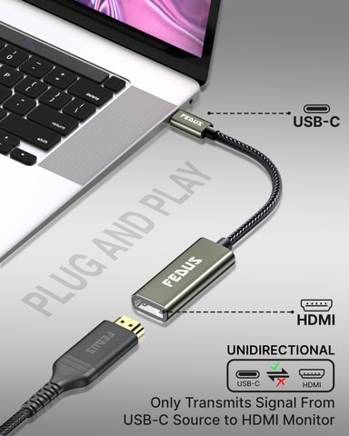 FEDUS Usb C To Hdmi Adapter 4K@60Hz Type-C To Hdmi Female Converter Cable, Portable C Port Hdmi Adapter Connector Hub For Tv, Monitor And Macbook Pro/Air, Ipad, Surface, Samsung Galaxy, Black