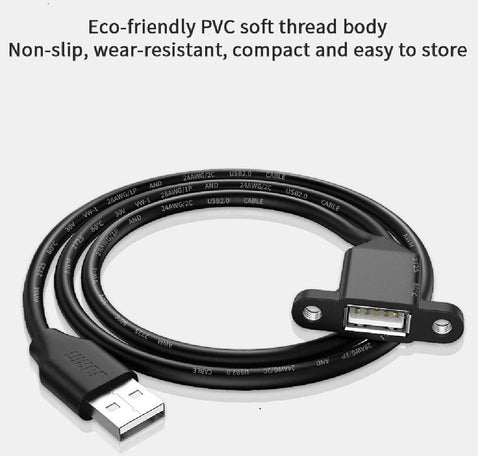 FEDUS Panel- Mount USB 2.0 Male to Female Extension Cable, 17-inch /43cm USB 2.0 Type A Male to Type A Female with Screw Hole Panel Mount Adapter External Cable