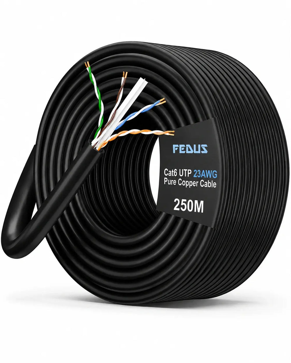 FEDUS Cat6 UTP 23AWG Pure Copper Ethernet Cable 250M Roll Indoor Networking LAN Wire for Router Switch CCTV System