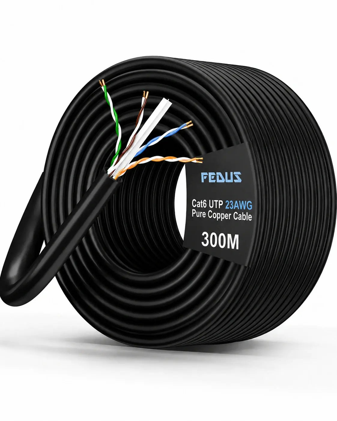 FEDUS Cat6 UTP 23AWG Pure Copper Ethernet Cable 300M Roll High Speed Internet LAN Networking Cable for Home Office Use