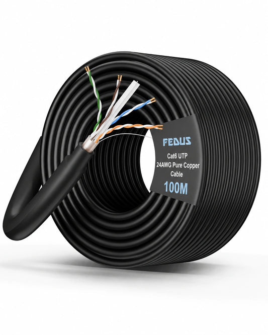 FEDUS CAT6 24AWG x 4Pair Pure Copper UTP Networking FRPVC Cable 100M High Speed Ethernet LAN Cable for Router CCTV Office Networking