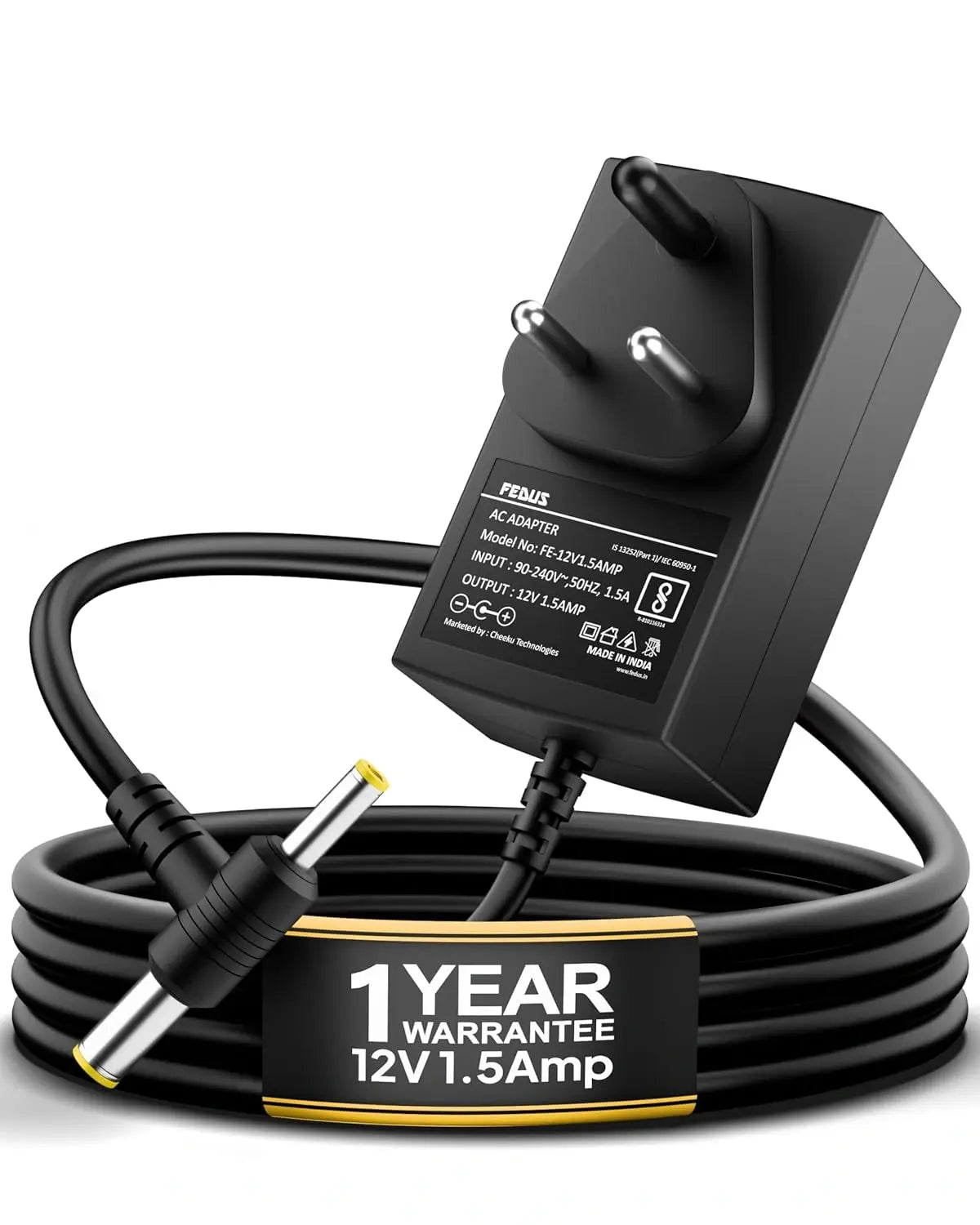 FEDUS 12V 1.5Amp DC Power Adapter, Power Supply, SMPS for LCD Monitor, TV, LED Strip, CCTV, 12 Volt 1.5 Amp Power Adapter, AC Input 100-240V DC Output 12 Volt 1.5 Amps - 2.5mm x 5.5mm Jack FEDUS