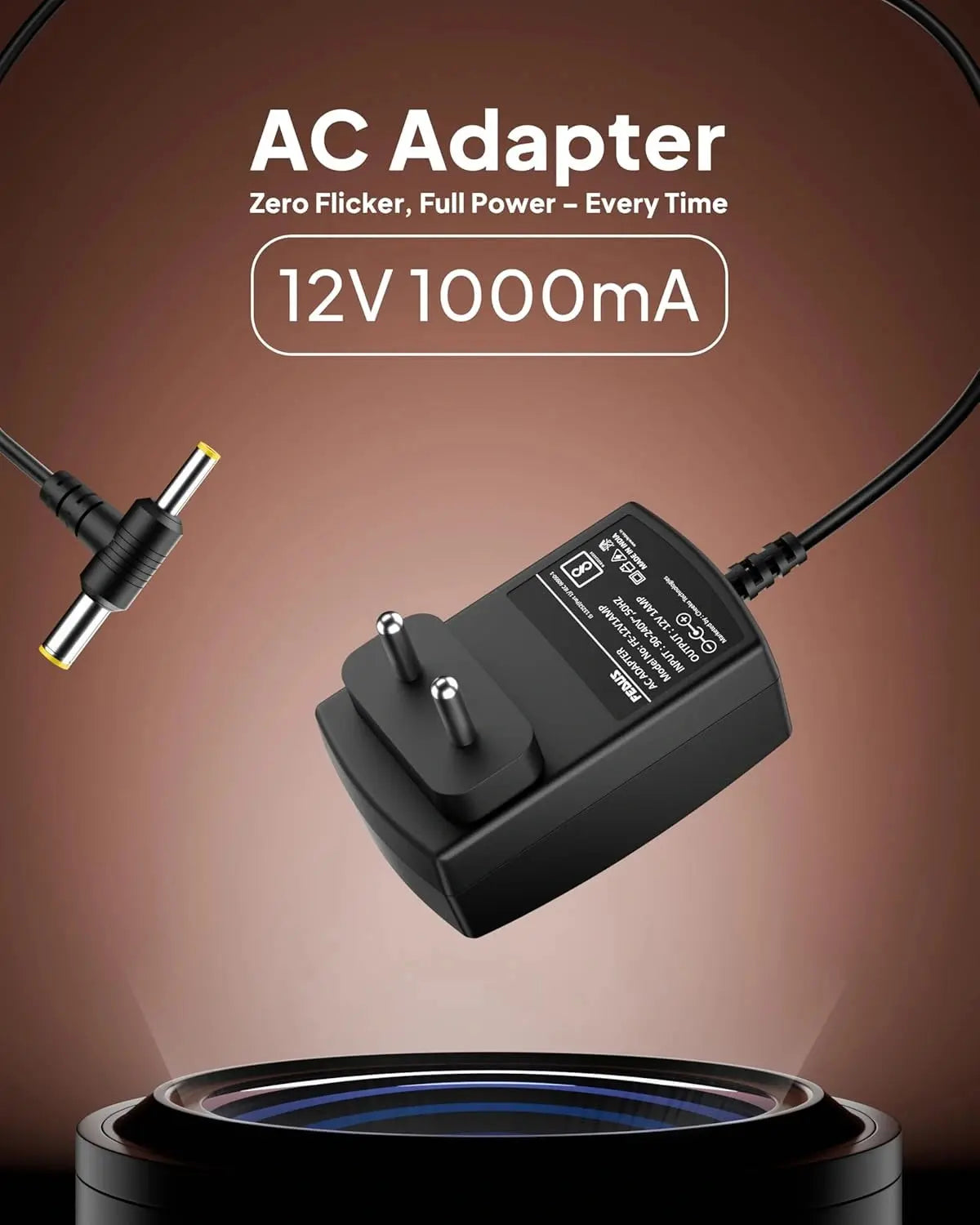 FEDUS 12V 1A DC Power Adapter, Power Supply, SMPS for LCD Monitor, TV, LED Strip, CCTV, 12 Volt 1 Amp Power Adapter, AC Input 100-240V DC Output 12 Volt 1 Amps - 2.5mm x 5.5mm Jack FEDUS
