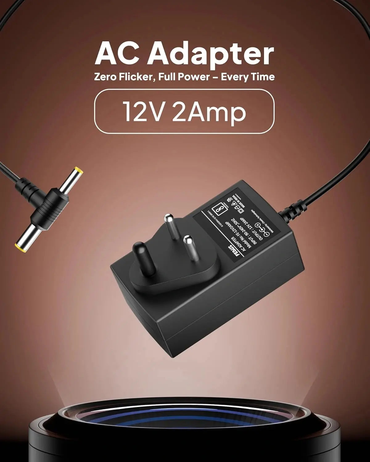 FEDUS 12V 2A DC Power Adapter, Power Supply, SMPS for LCD Monitor, TV, LED Strip, CCTV, 12 Volt 2 A Power Adapter, AC Input 100-240V DC Output 12 Volt 2 A - 2.5mm x 5.5mm Jack, Black FEDUS