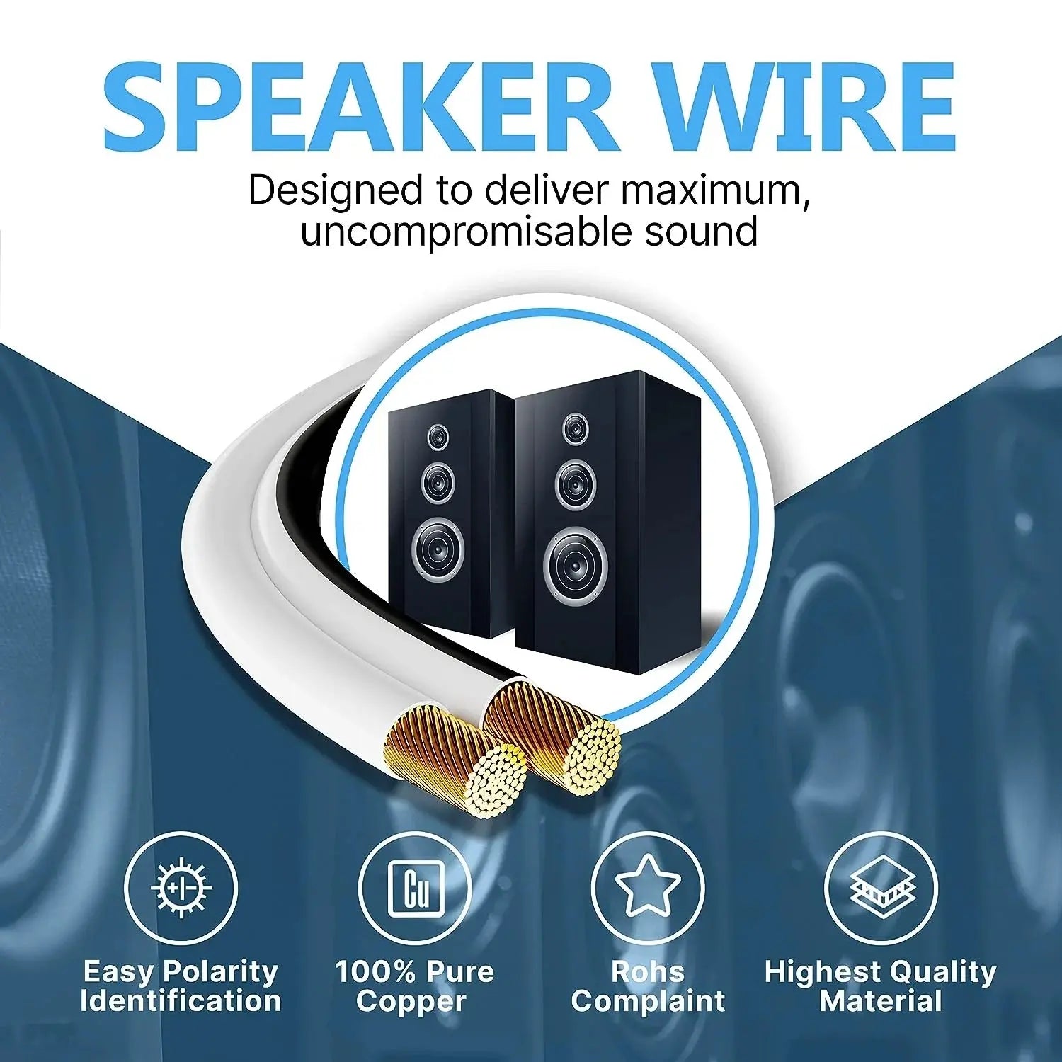 FEDUS 16 Gauge/AWG Speaker Wire Oxygen-Free Copper 2 Conductors Audio Speaker Cable for Car Speakers Stereos, Subwoofer, Home Theater Speakers, HiFi Surround Sound white/black FEDUS