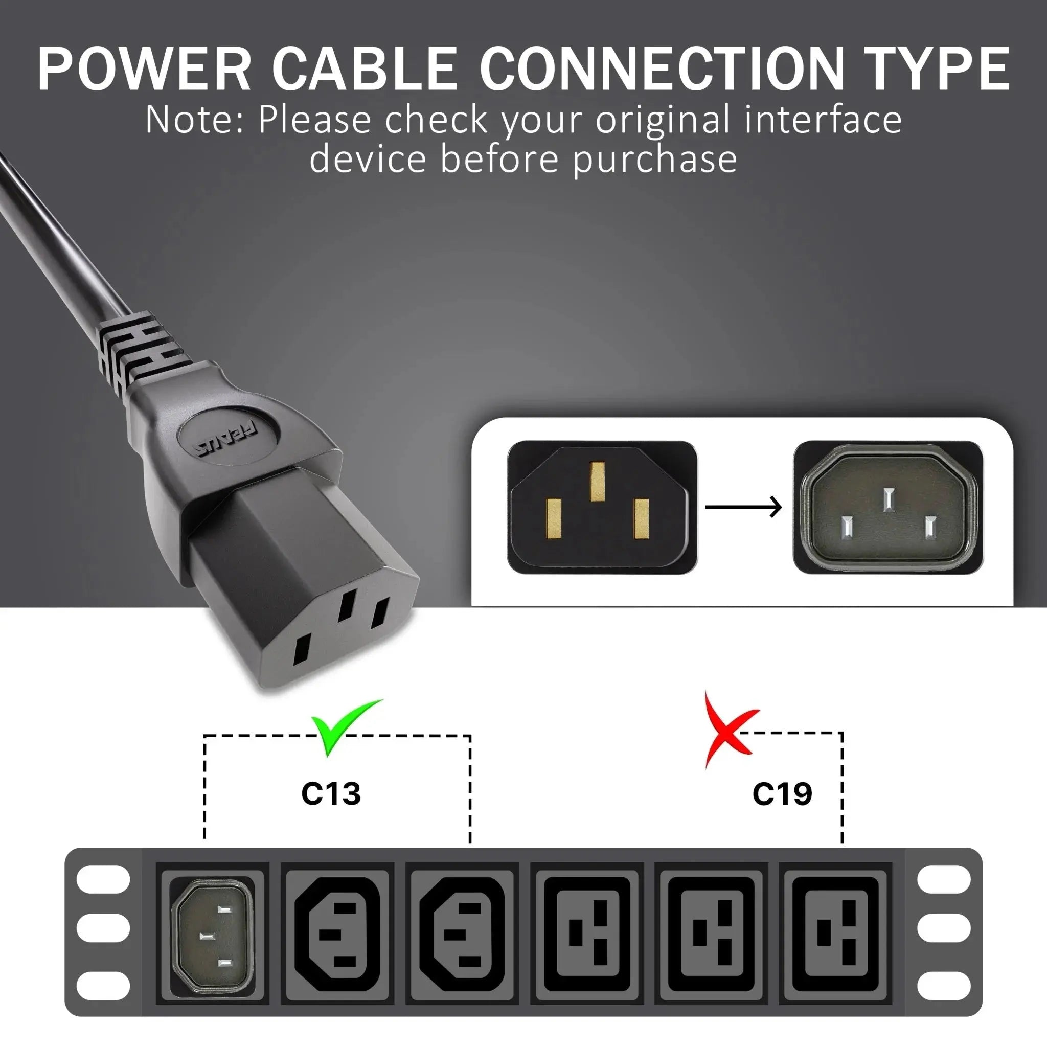 FEDUS 16A 250v Heavy Duty Copper Power Cord 16 Amp Indian Power Plug to IEC 13 Socket, 3 Pin Power Plug Cord FEDUS