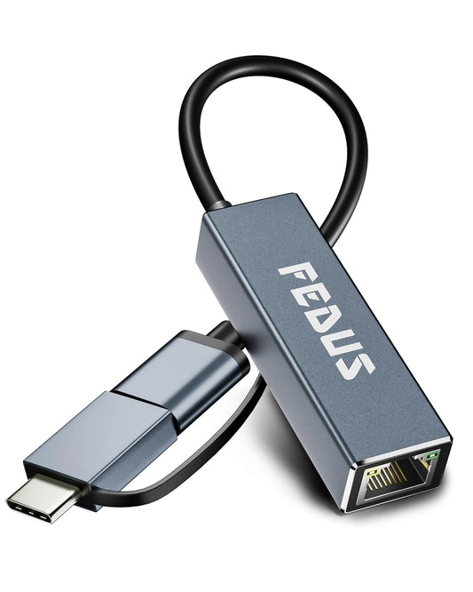 FEDUS 1GIGA 2-in-1 Gigabit Type C to Ethernet Adapter, USB 3.0 to LAN Ethernet Adapter, USB to LAN Converter for Windows, Mac, LAN Connector for Laptop, Desktop, Type c to LAN