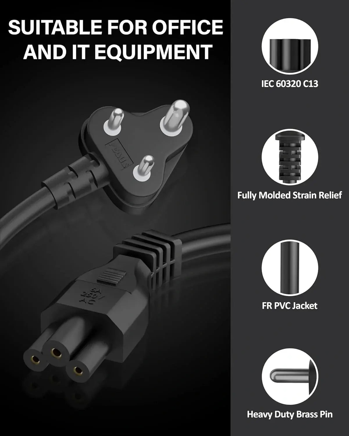 FEDUS 3 Pin AC Laptop Power Cord Cable Notebook Computer Replacement Charger Cord Wire 18AWG Laptop Adapter Power Cable Laptop Charger Power Cord Universal Mickey Mouse Connector Power Cord FEDUS