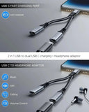 FEDUS 2-in-1 USB C Splitter 1 in 2 Out Dual USB C Headphone and Charger Type C Audio Adapter with PD 60W Fast Charging Dongle Cable for iPhone 16 Pro Max, Galaxy S25, Pixel 9, iPad Pro, Switch 2 FEDUS