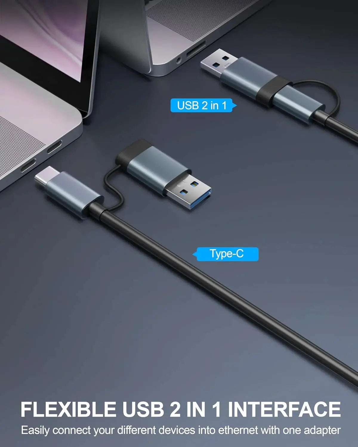 FEDUS 2-in-1 USB 3.0 to Ethernet Adapter, USB C to Ethernet RJ45 Adapter, Gigabit 1000Mbps LAN Network Adapter Supporting Windows and Mac, Laptop, Desktop USB Type-C to LAN RJ45 connector-Plug & Play FEDUS