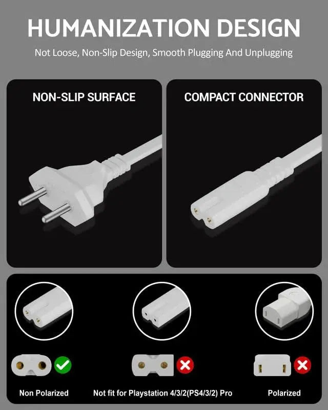 FEDUS 2-pin Universal Replacement AC Power Cord Cable Wire for LED TV, Printer, Play Station, Laptop PC Notebook Computer, Tape Recorder, Camera, White FEDUS