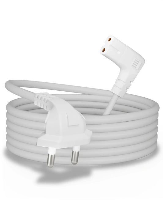 FEDUS 2-pin L-Shape Universal Replacement AC Power Cord Cable Wire for LED TV, Printer, Play Station, Laptop PC Notebook Computer, Tape Recorder, Camera, White Cheeku Technologies