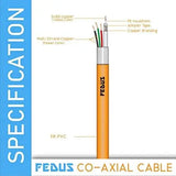 FEDUS 23AWG Pure Copper 3+1 CCTV Camera Coaxial Cable For High-Speed Audio Video Signal BNC Video & Power Cord With Breading Alloy Positive Negative Mic Earth Wire in Orange Colour FEDUS