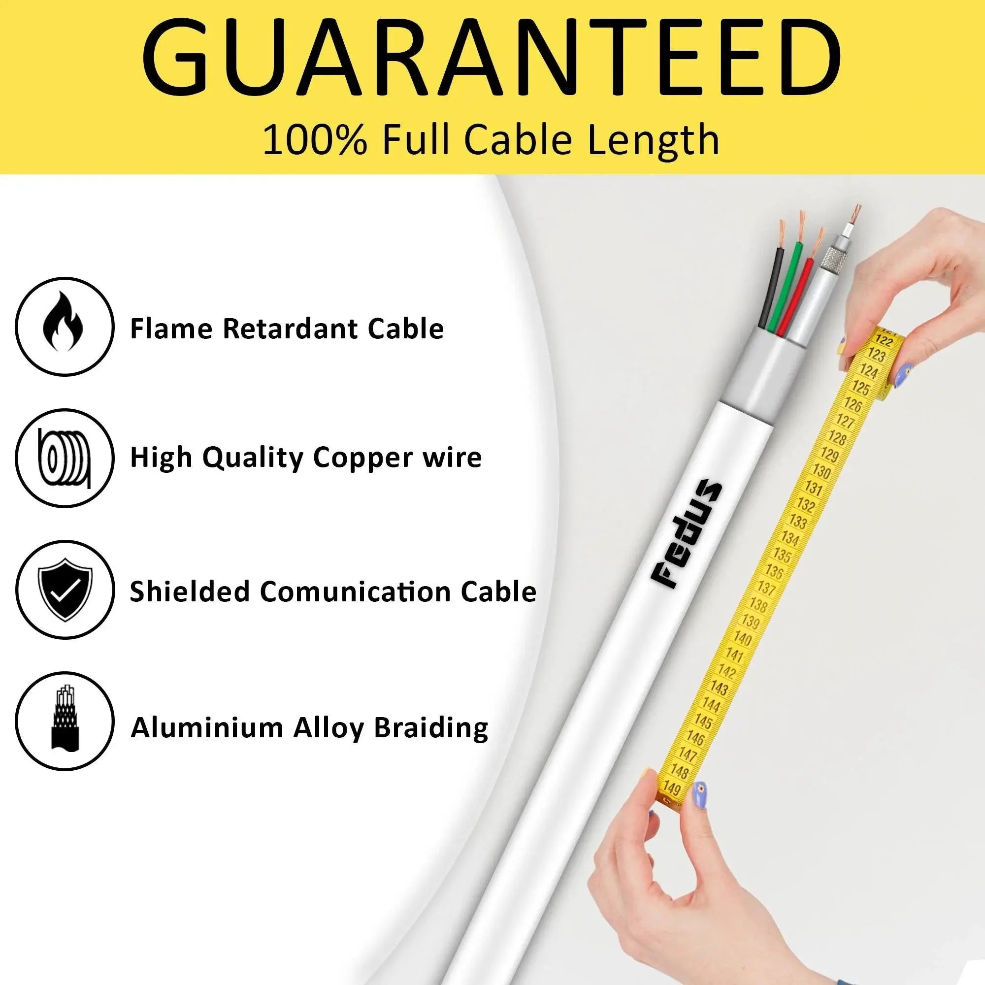 FEDUS 23AWG Pure Copper 3+1 CCTV Camera Coaxial Cable For High-Speed Audio Video Signal BNC Video & Power Cord With Breading Alloy Positive Negative Mic Earth Wire in White Colour FEDUS