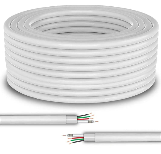 FEDUS 23AWG Pure Copper 3+1 CCTV Camera Coaxial Cable For High-Speed Audio Video Signal BNC Video & Power Cord With Breading Alloy Positive Negative Mic Earth Wire in White Colour FEDUS