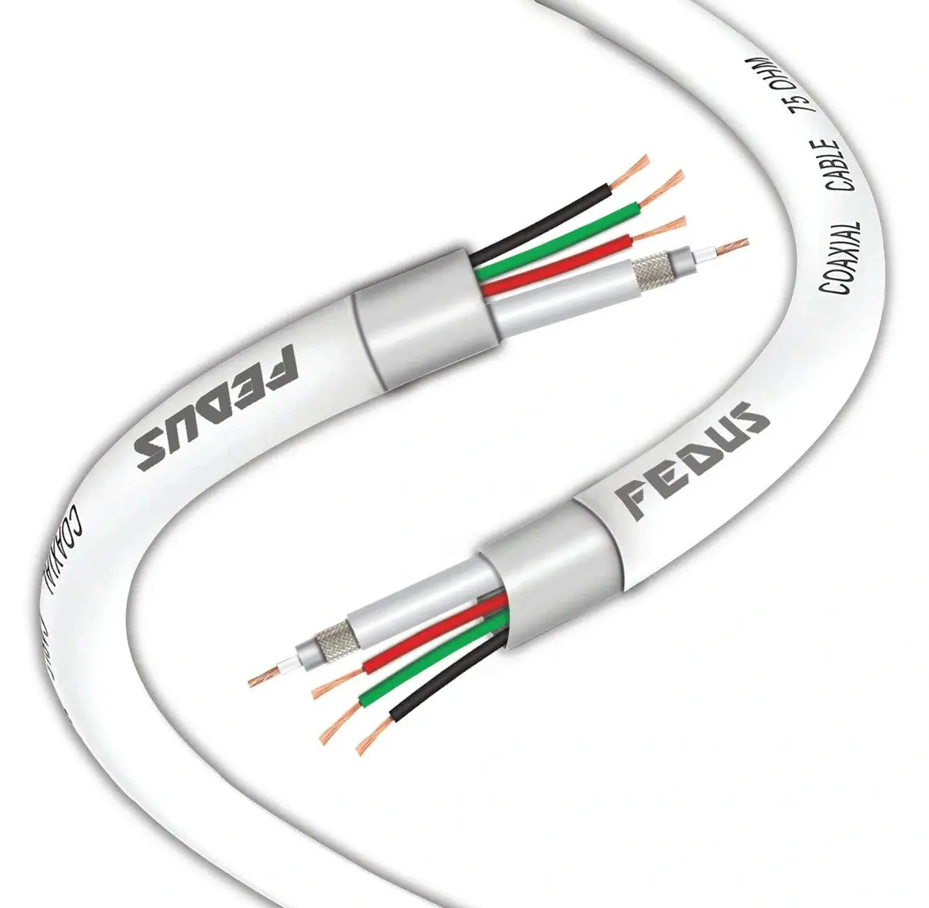 FEDUS 23AWG Pure Copper 3+1 CCTV Camera Coaxial Cable For High-Speed Audio Video Signal BNC Video & Power Cord With Breading Alloy Positive Negative Mic Earth Wire in White Colour FEDUS