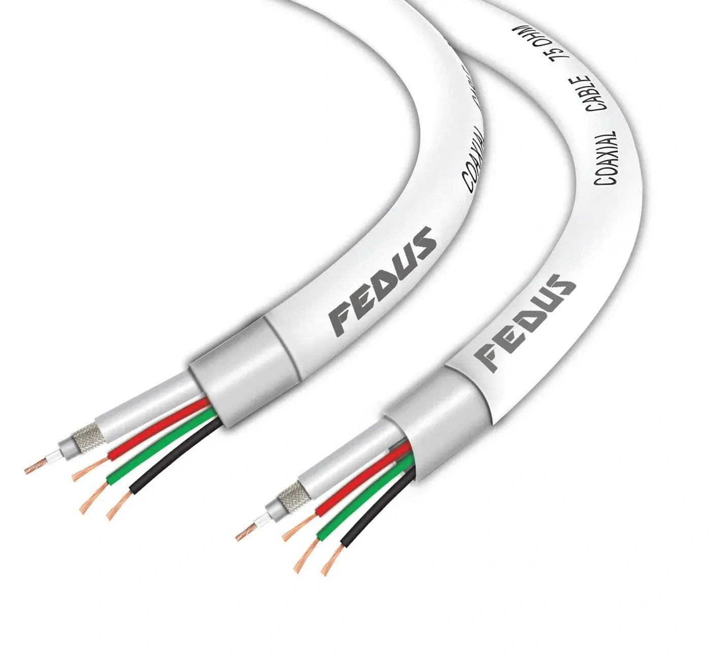 FEDUS 23AWG Pure Copper 3+1 CCTV Camera Coaxial Cable For High-Speed Audio Video Signal BNC Video & Power Cord With Breading Alloy Positive Negative Mic Earth Wire in White Colour FEDUS