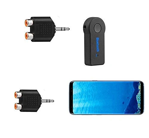 FEDUS 2 RCA Female to 3.5mm Aux Stereo Male Audio Jack Connector Converted (Black) Pack of 2