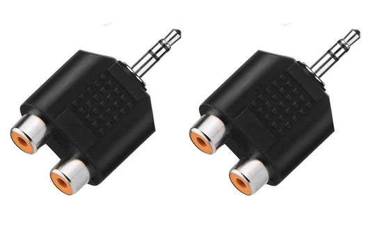 FEDUS 2 RCA Female to 3.5mm Aux Stereo Male Audio Jack Connector Converted (Black) Pack of 2