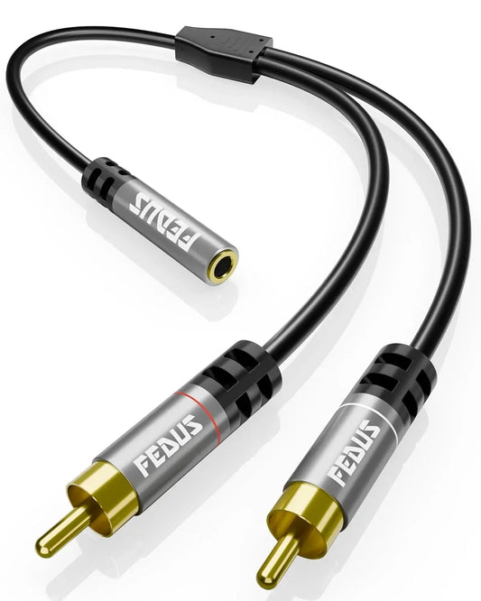 FEDUS RCA to 3.5mm Female 3.5Mm to 2RCA Male Stereo Audio Cable Metal Shell 3.5 MM 1/8" TRS Stereo to Dual RCA Jack Adapter Y Cable for Smartphones, Headphone, MP3, Tablets,Home Theater FEDUS