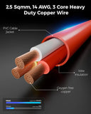 FEDUS 3 Core Pure Copper Power Cable Cord Flame Retardant Heavy Duty Industrial Grade Heavy Load Flexible Heat Resistant Electrical 100% Oxygen-Free Copper Wire for Home Appliances FEDUS