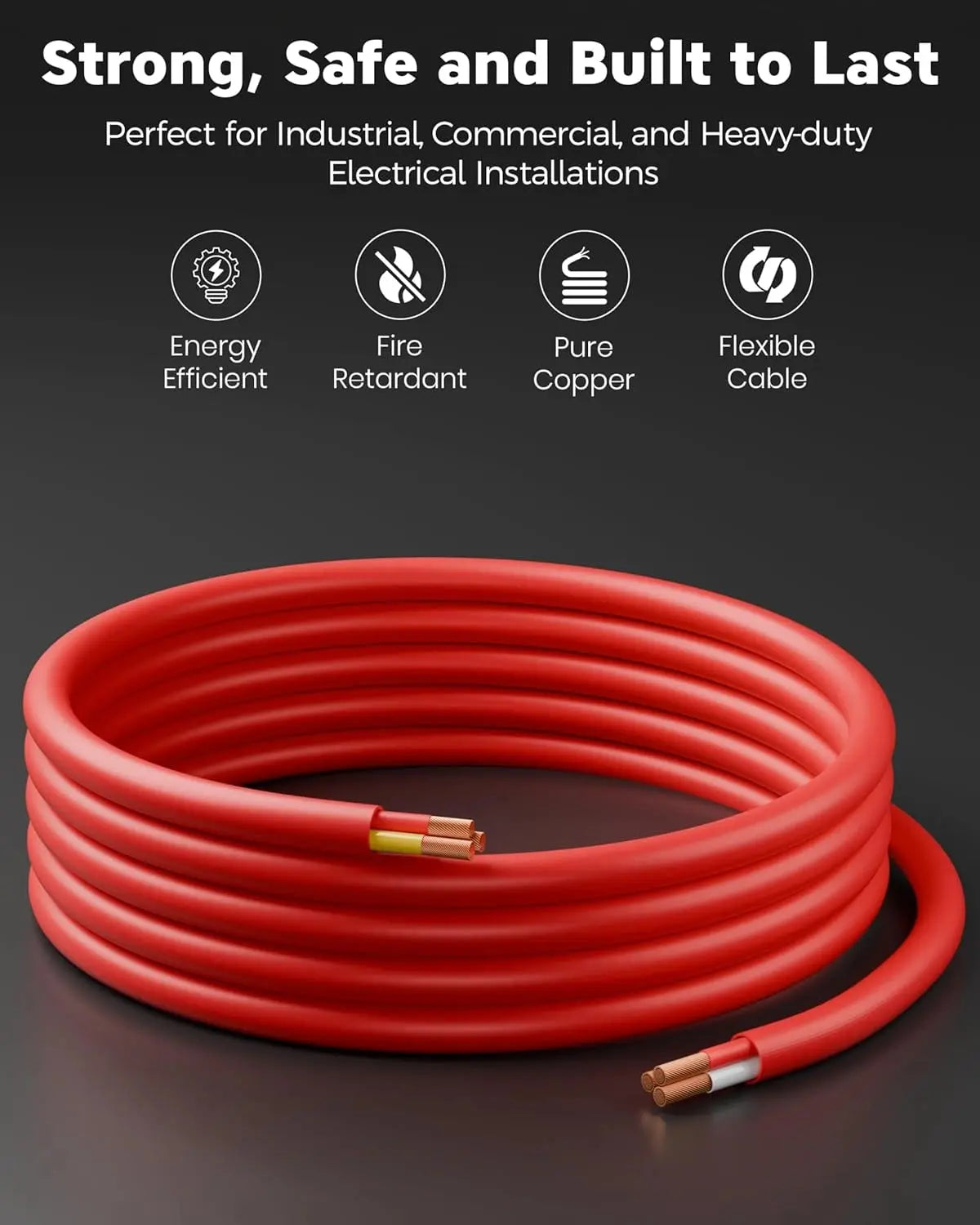 FEDUS 3 Core Pure Copper Power Cable Cord Flame Retardant Heavy Duty Industrial Grade Heavy Load Flexible Heat Resistant Electrical 100% Oxygen-Free Copper Wire for Home Appliances FEDUS
