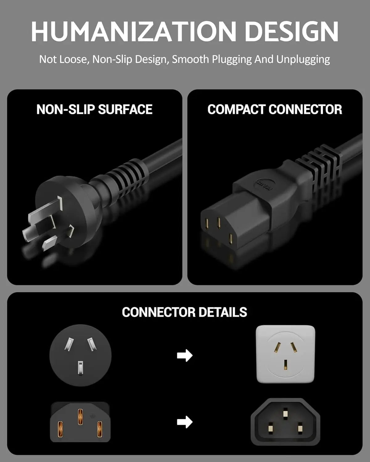 FEDUS 3 Prong AU Australia SAA 3 Pins Plug 18 AWG Power Cord with IEC 320 C13 AU Australian Plug Computer Pure Copper Power Extension Cable for PCs, Monitors, Power adapters, Printer, Appliances 1.8M FEDUS