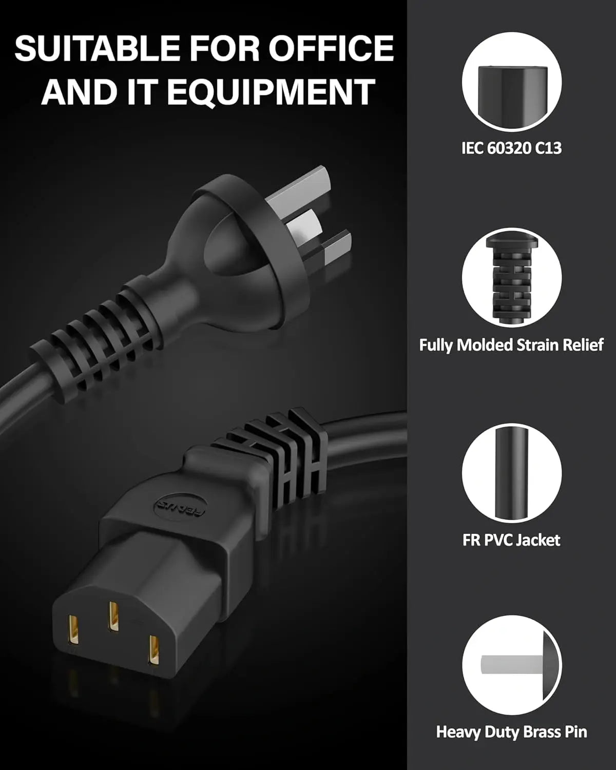 FEDUS 3 Prong AU Australia SAA 3 Pins Plug 18 AWG Power Cord with IEC 320 C13 AU Australian Plug Computer Pure Copper Power Extension Cable for PCs, Monitors, Power adapters, Printer, Appliances 1.8M FEDUS