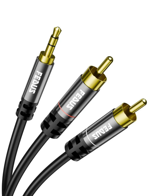 FEDUS 3.5mm to RCA Cable, Rca to 3.5 mm Male Audio Adapter 2RCA Gold Plated Shielded Stereo Y Braided Audio Adapter Cord AUX Cable for Smartphones, MP3, Tablets, Speakers, Home Theatre FEDUS