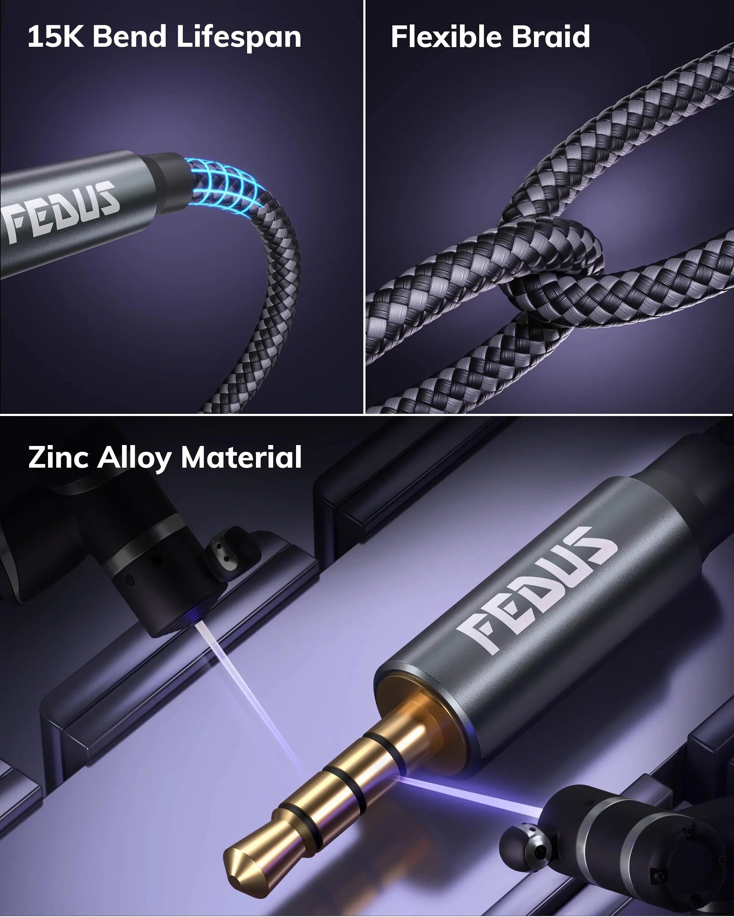 FEDUS 3.5 mm Male to Female Aux Extension Audio Cable with Microphone, Nylon Braided TRRS 4 Pole Stereo Audio Extender Cord Aux Cable for Car, Aux Cable for Speakers, Earphone Headphone, Phone Cheeku Technologies