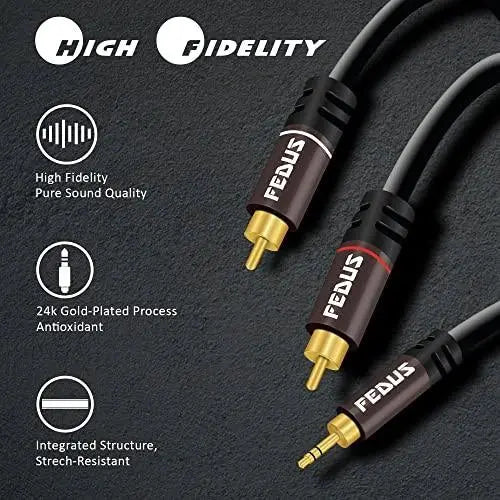 FEDUS 3.5mm to RCA Cable, RCA to 3.5mm Male Audio Adapter 2RCA Gold Plated Shielded Stereo Y Braided Audio Adapter Cord RCA to AUX Cable for Smartphones, MP3, Tablets, Speakers, Home Theatre FEDUS