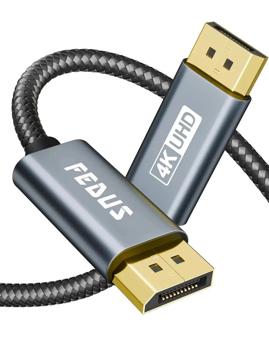 HDMI cable with braided design and gold connectors on a white background