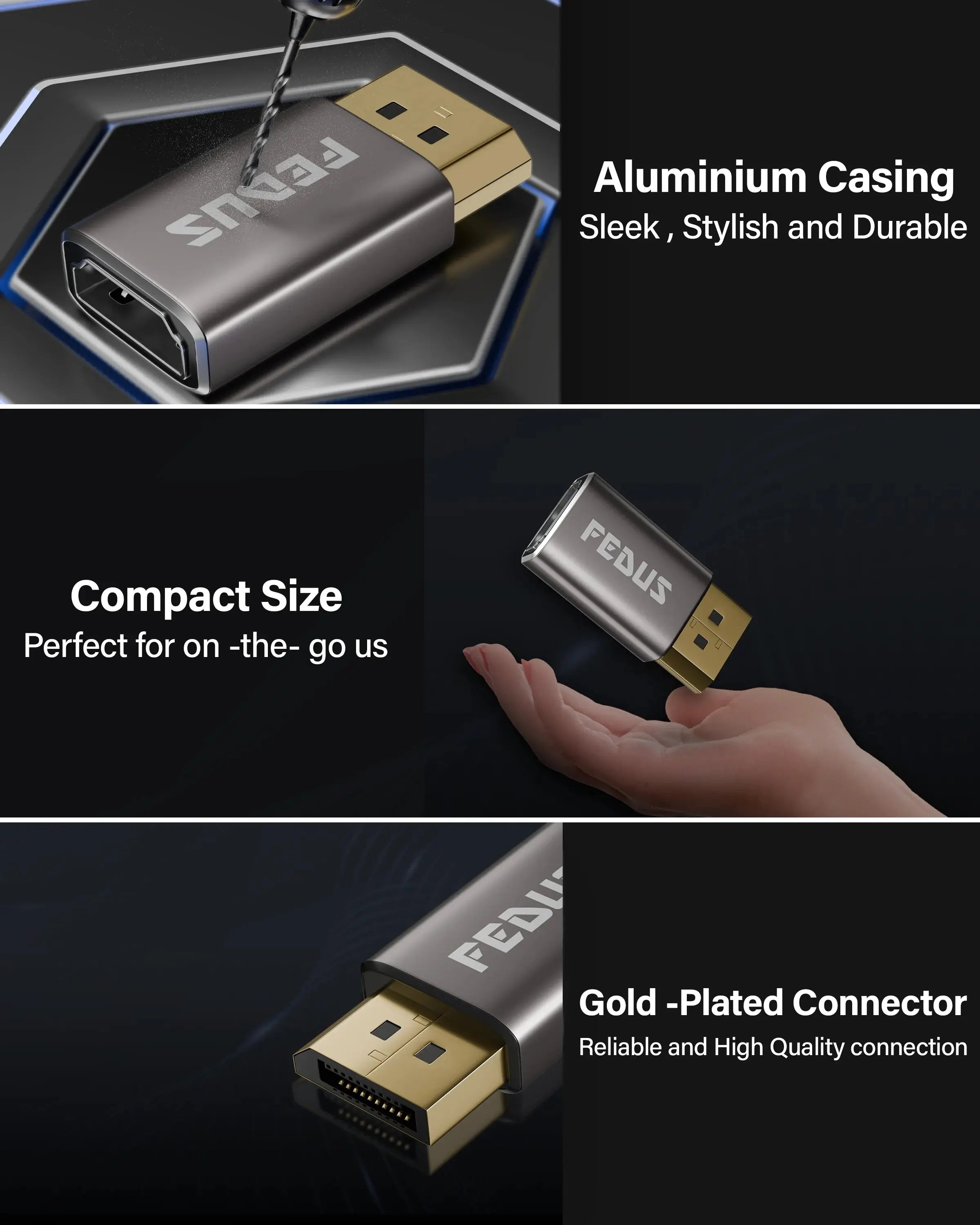 FEDUS 4K@60Hz DisplayPort to HDMI Adapter Uni-Directional DP 1.4 Computer to HDMI 2.0 Screen(Male to Female) Display Port Male DP to HDMI Female DP to HDMI cable/Video Converter DP PC to HDMI Cheeku Technologies