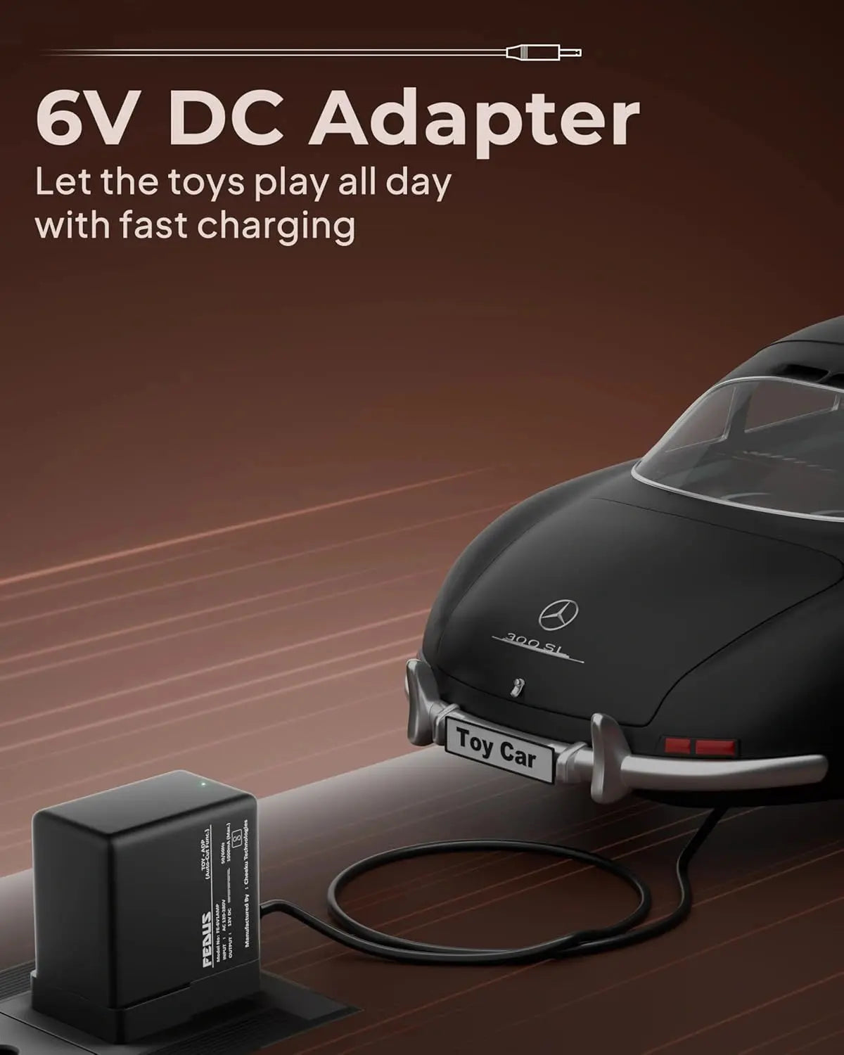FEDUS 6v Adapter Charger for Kids Ride on Car Toys, 6 Volt Battery Charger with Charging Indicator & Auto-Cut Off Battery Power Adaptor for Kids Electric Car Children Mercedes, BMW, Audi, Motorcycle, Jeep FEDUS