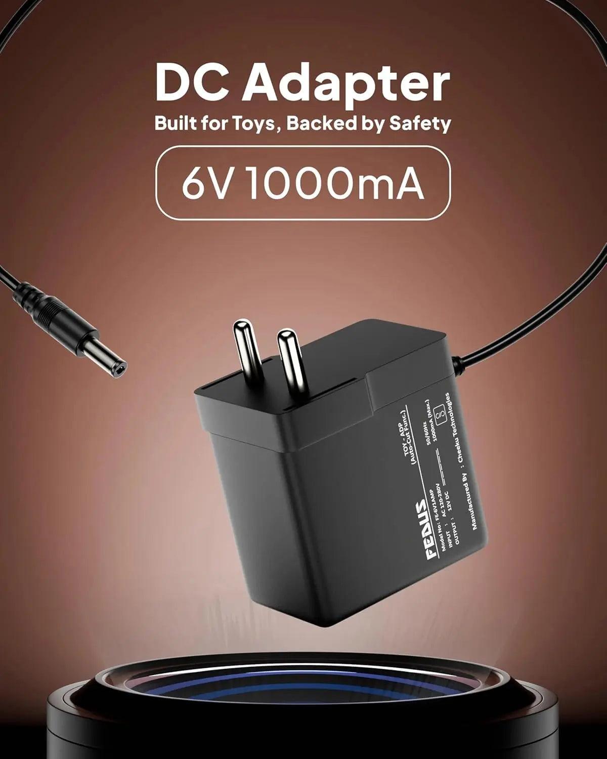FEDUS 6v Adapter Charger for Kids Ride on Car Toys, 6 Volt Battery Charger with Charging Indicator & Auto-Cut Off Battery Power Adaptor for Kids Electric Car Children Mercedes, BMW, Audi, Motorcycle, Jeep FEDUS