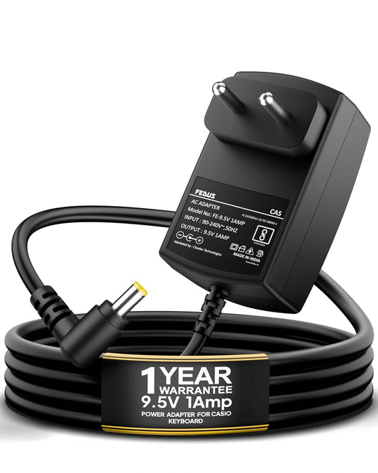 FEDUS 9.5V 1 Amp AC/DC Power Adapter for Cesio Keyboards With 6.5 Feet Extra-long Power Cord Piano Adapter Power Supply for Casio Keyboards & Electronics Keyboard