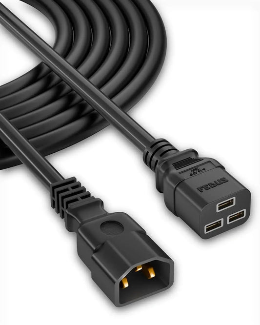 FEDUS AC Power Cord 3 Prong C14 Male to C19 Female 9.8Ft 250V 16A Heavy Duty PDU Power Extension Cable for Computer Printer Monitor Servers/Routers/Network Switches/Blade Server Enclosures/Data Rack FEDUS