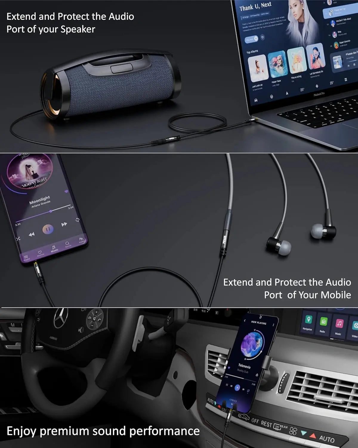 FEDUS Aux Cable for Speakers, Aux Extension Cable, 3.5 mm Male to Female Audio Cable TRS 3 Pole Stereo Audio Extender Cord Aux Cable for Car, Earphone, Headphone, Phone, Tablet FEDUS
