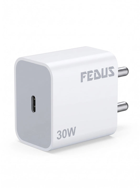 FEDUS Bolt Pro iPhone Adaptor 30W Type C Fast Charger | PD 3.0 & PPS Smart IC | Compatible with iPhone 17, 16,15 Pro Max, iPad Pro (M4), MacBook Air & Samsung | Overheat Protection (White, 1 Year Warrantee) FEDUS