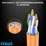 FEDUS Cat6 Ethernet Cable, High Speed 550Mhz 10 Gigabit Speed Utp Lan Cable, Network Cable Internet Cable Rj45 Cable Lan Wire, 6 Wires For Laptop, Pc, Television, Router, Modem-Orange Colour FEDUS