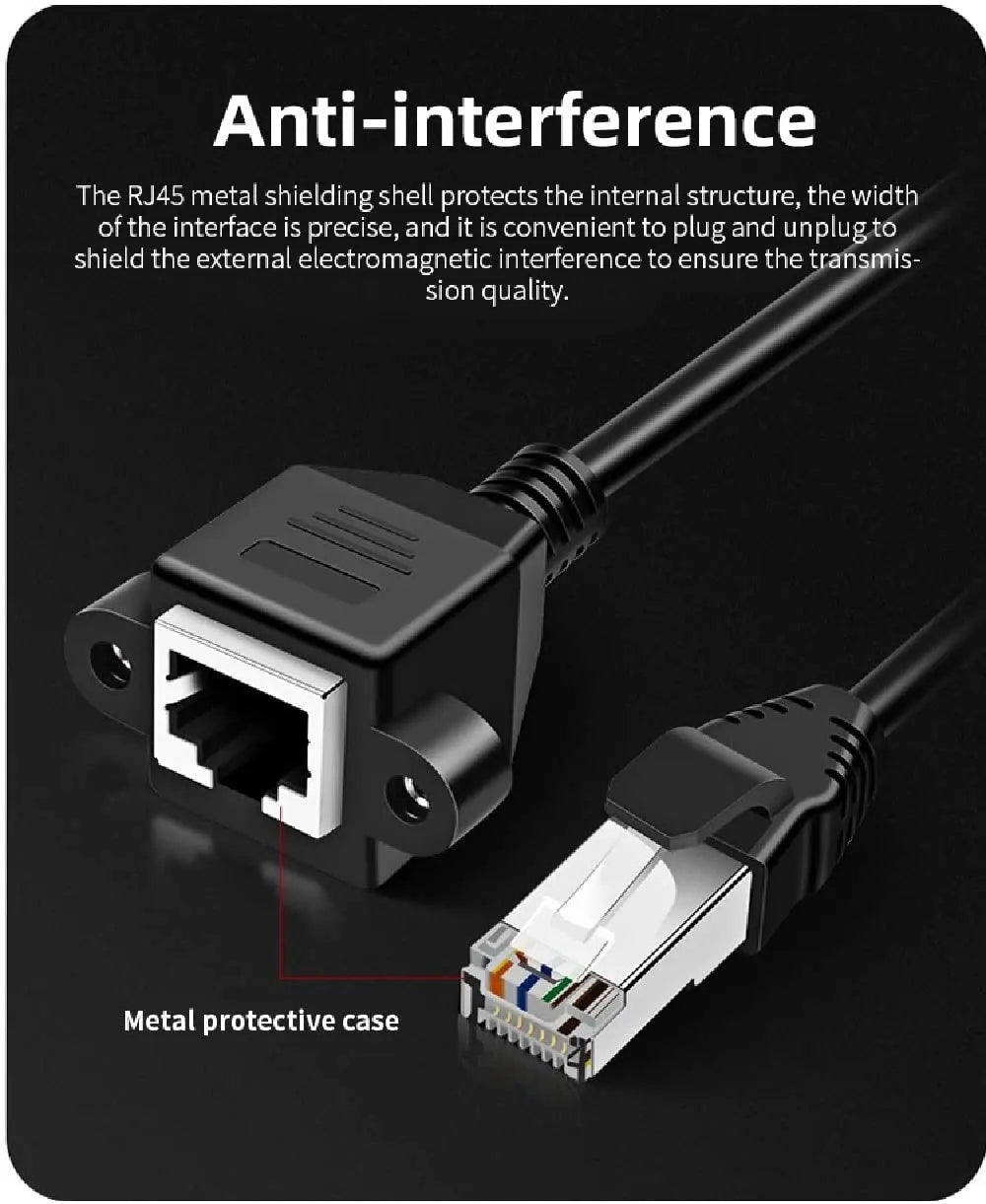 FEDUS Cat 6 Ethernet Network LAN Cable RJ45 Male to Female Shielded ethernet Network Connector Screw Panel Mount Extension Cable for Router, Modem Support Cat 5e/Cat6, 14 inch FEDUS