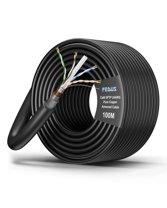 FEDUS Cat6 SFTP 24AWG Pure Copper Twisted Pair Armored Cable Roll Black Cheeku Technologies