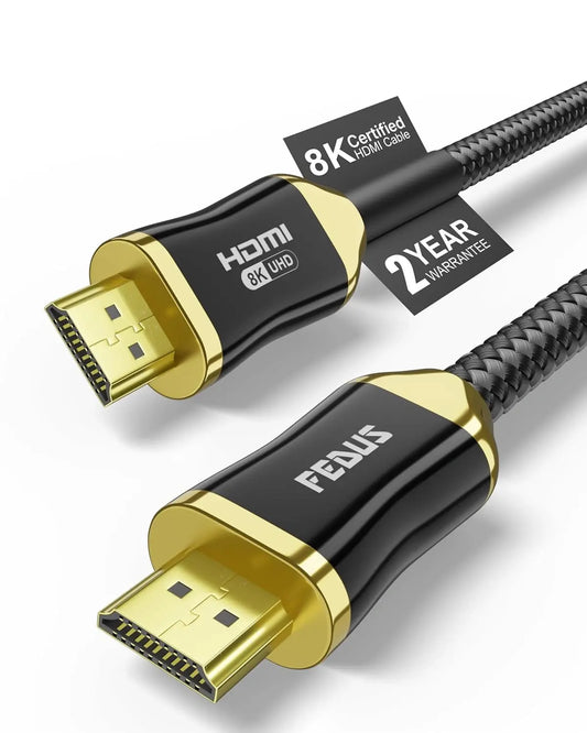 FEDUS Certified Premium 8K High-Speed HDMI Cable (8K@60Hz & 4K@120Hz) Nylon Braided HDMI Cables Cord 2.1, 48Gbps HDCP 2.2 & 2.3, HDR 10 Ethernet, eARC, Compatible with Laptop, PC, Monitor, TV, PS5/Xbox FEDUS