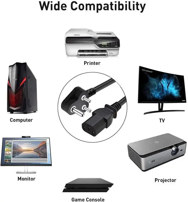 Computer Power Cable Cord – IEC Mains, for PC/Desktop/Monitor/Printer (Black/White) Cheeku Technologies