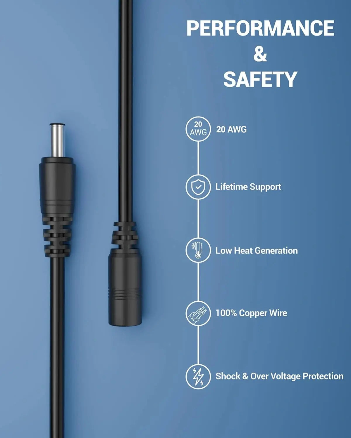FEDUS Dc Male to Female Plug Cable 20AWG DC Power Adapter Extension Cord 2.1mm x 5.5mm DC 12V Power Adapter Dc Extension Cord For CCTV Camera, DVR, NVR, LED Strip, Baby Monitor, IP Camera, Black FEDUS