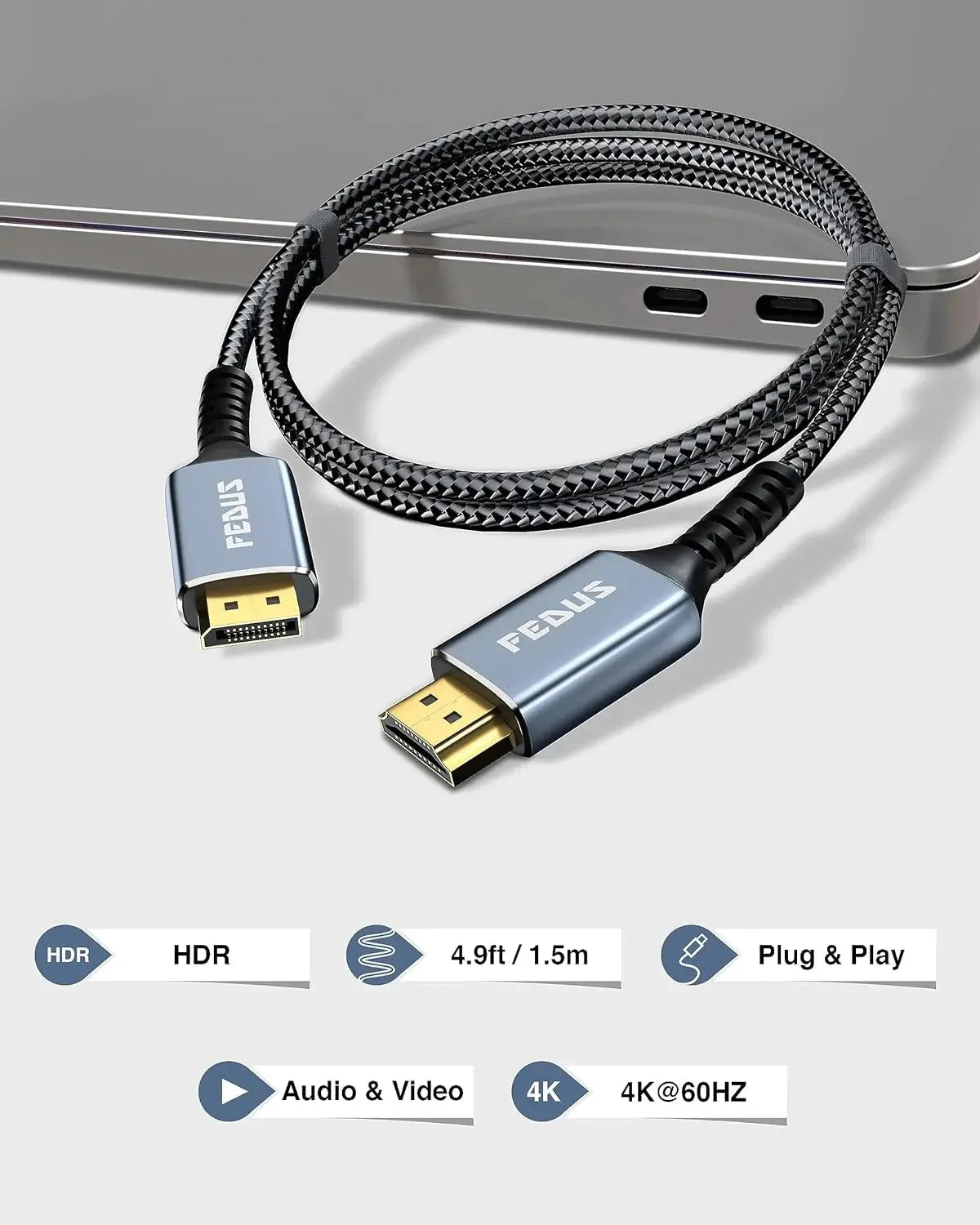 FEDUS Displayport To Hdmi Cable Converter, 4K@60Hz Braided Dp To Hdmi Adaptor Connector, Compatible With Projector, Laptop, Monitor, Tv, Pc, Graphic Cards Hdtv Monitor Projector, Black Cheeku Technologies