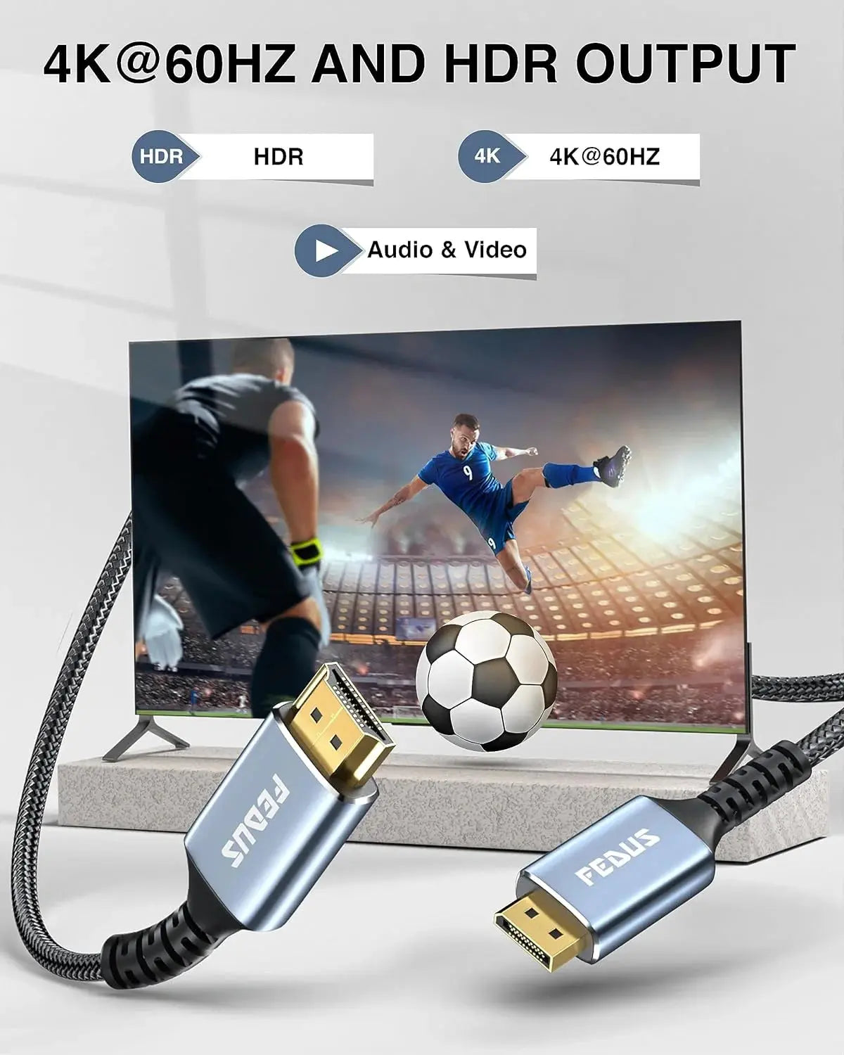 FEDUS Displayport To Hdmi Cable Converter, 4K@60Hz Braided Dp To Hdmi Adaptor Connector, Compatible With Projector, Laptop, Monitor, Tv, Pc, Graphic Cards Hdtv Monitor Projector, Black Cheeku Technologies