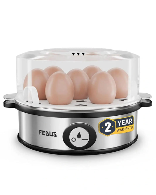 FEDUS EGGLINE Automatic Egg Boiler maker Electric Multi-Function 7 Eggs Capacity Cooker Steamer machine for Hard, Medium, Soft Eggs, Stainless steel Heating Plate, Auto Shut-Off, Fast boiling Boils FEDUS