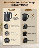 FEDUS Aqua Viva Electric Kettle, 1.8 Litres hot water kettle Jug, 1500W Stainless Steel Body, Power Indicator, Automatic Cut-off used for boiling Water, making tea and coffee, instant noodles, soup, etc. (Black) FEDUS