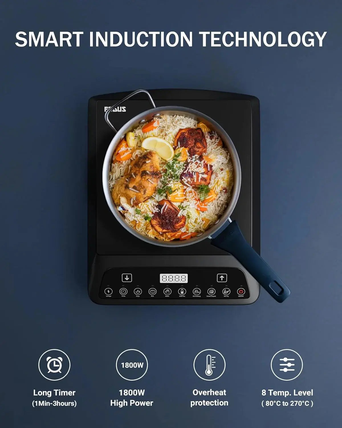 FEDUS Elema BIS Certified Induction Stoves, 1800W induction stove With Auto Pot Detection, Auto-Shut-Off & Large 8” Heating Coil Electric, Shatter-Proof Ceramic Glass Surface induction Cooktop chulha FEDUS